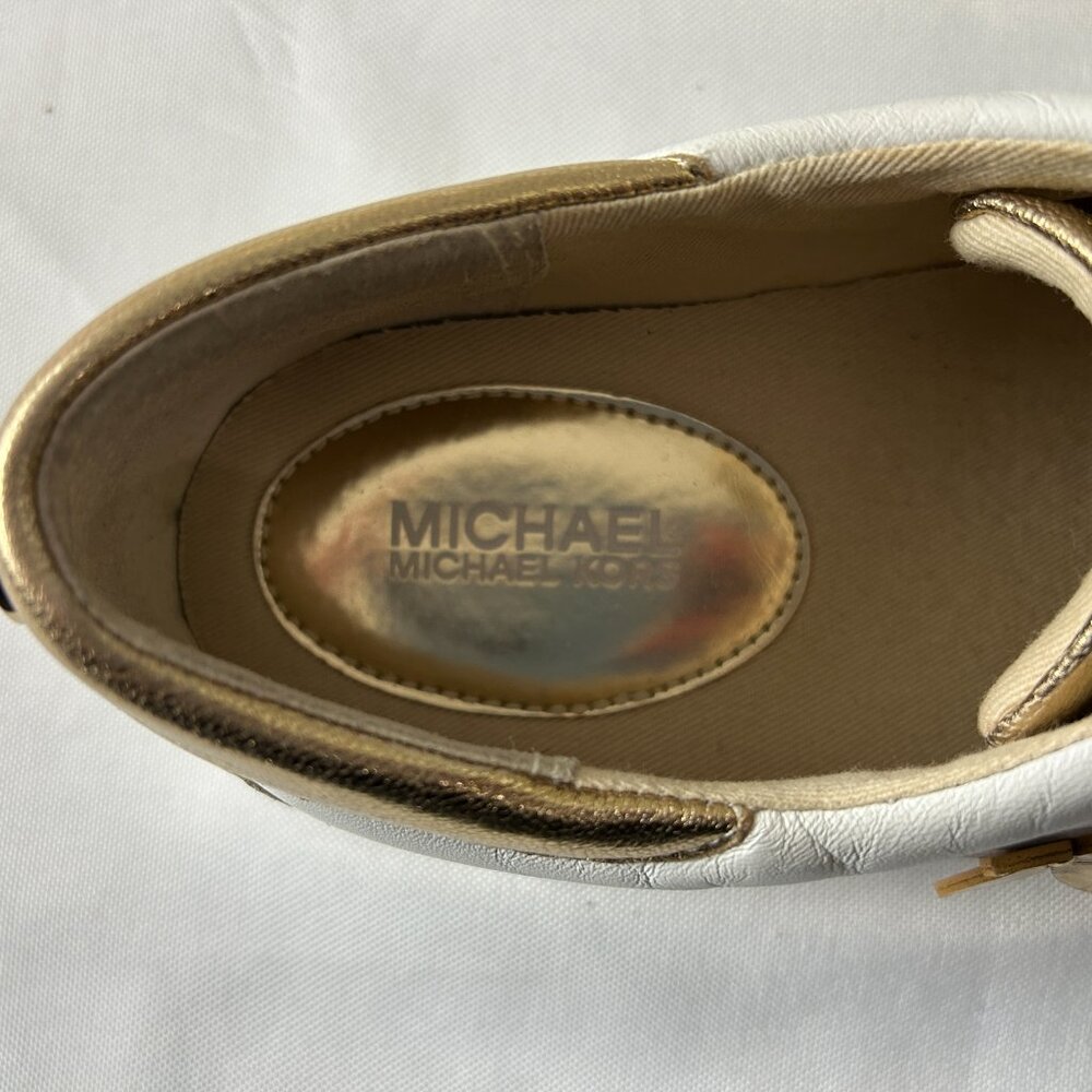 MICHAEL KORS Sz 9.5 Lola White Leather with Gold Accents and Flowers Sneakers - Picture 8 of 9